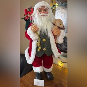 24” Festive Santa Claus Figure with Teddy Bear and Gifts